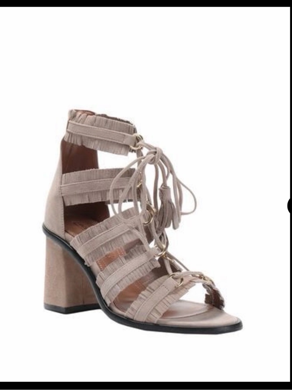 BCBGMAXAZRIA Suede Fringe Lace Up Gladiator Sandals Heels Beige Italy 40